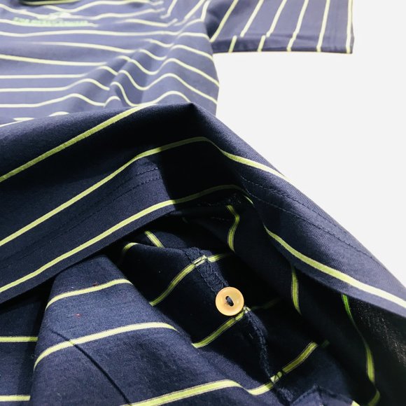 Peter Millar Navy Blue W/ Green Stripes Golf Polo Shirt Men's Size XL in EUC - Picture 7 of 11
